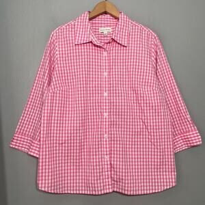 Studio Works Size Large Pink White Gingham Check Button Up Top Country Grandma